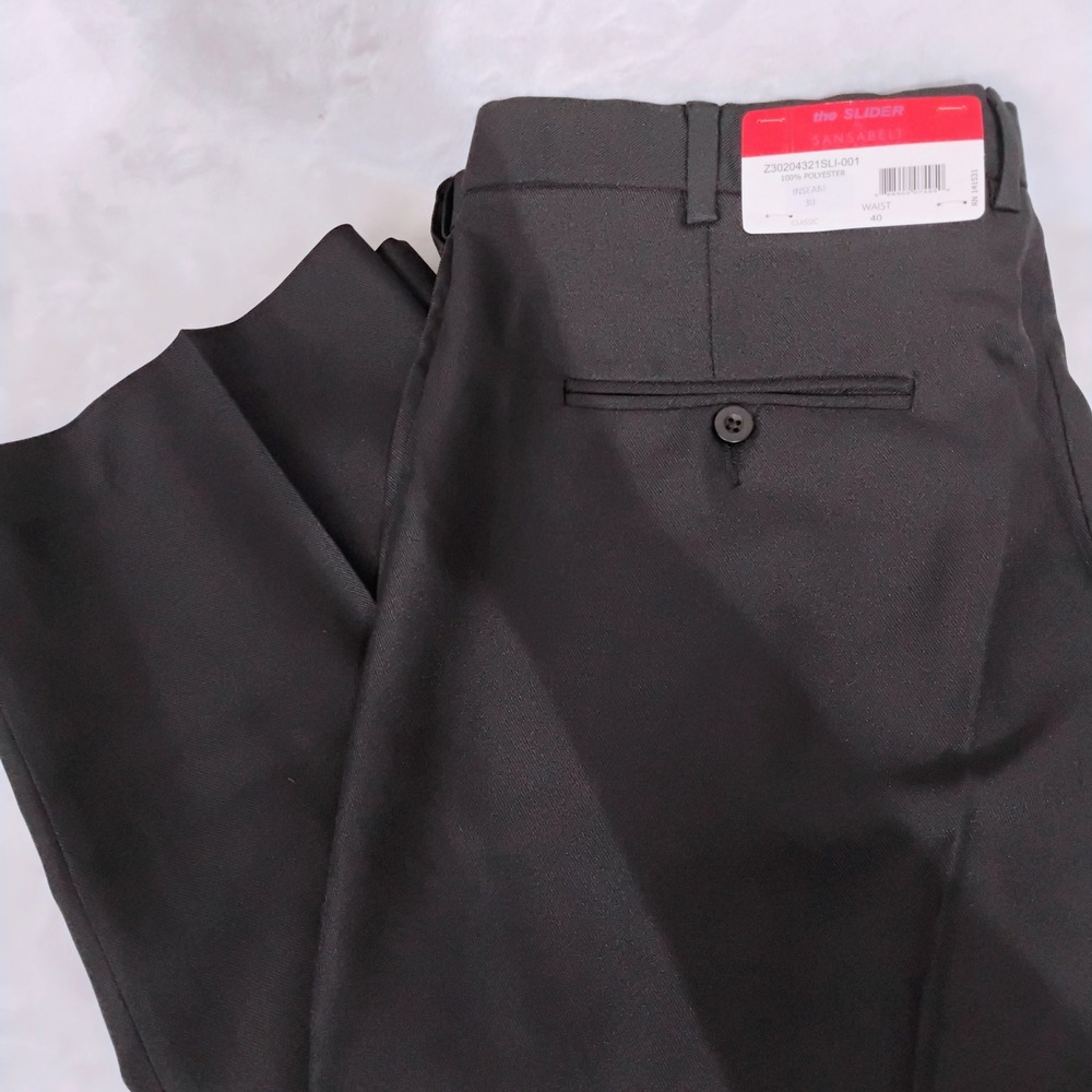 Sansabelt The Slider Mens 40x30 Black Expandable Waist Dress Pants NWT Y